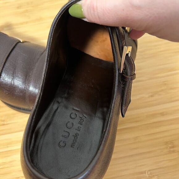 Gucci Double Monk Strap Mens Dress Shoes 9.5 Brown Pebbled Leather - Picture 14 of 15